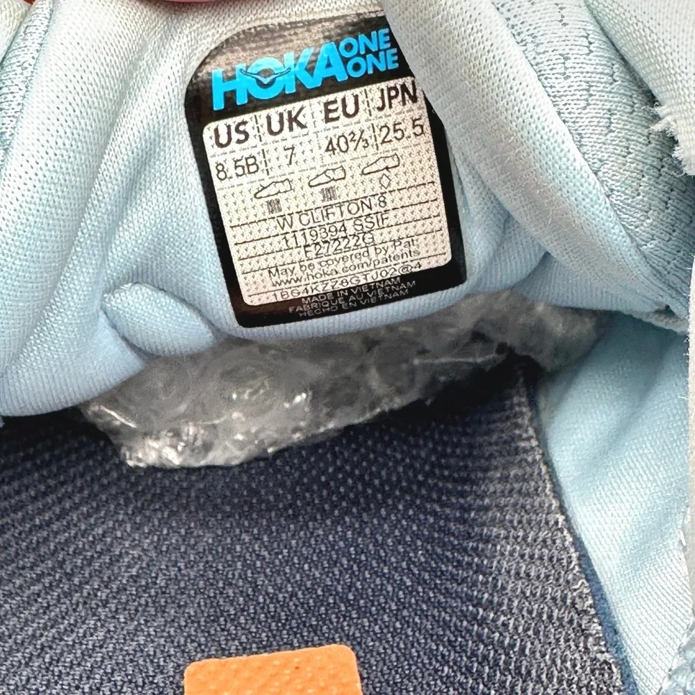 Hoka One One Clifton 8 Summer Song/Ice Flow Women Running Shoes Blue Orange 8.5